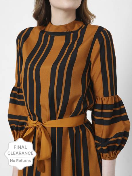 Women A-line Brown Knee Length Dress