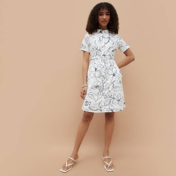 Women Shirt White Knee Length Dress