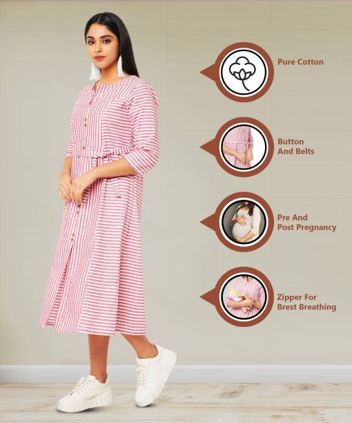 Women A-line Pink, White Dress Price in India