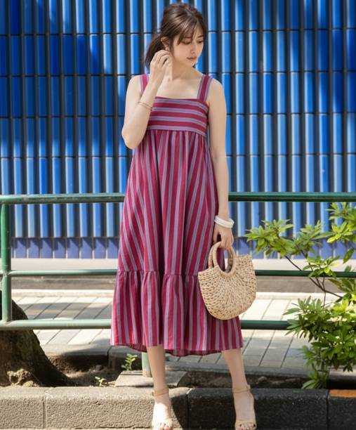 MANOJAVA Women Fit and Flare Purple Midi/Calf Length Dress