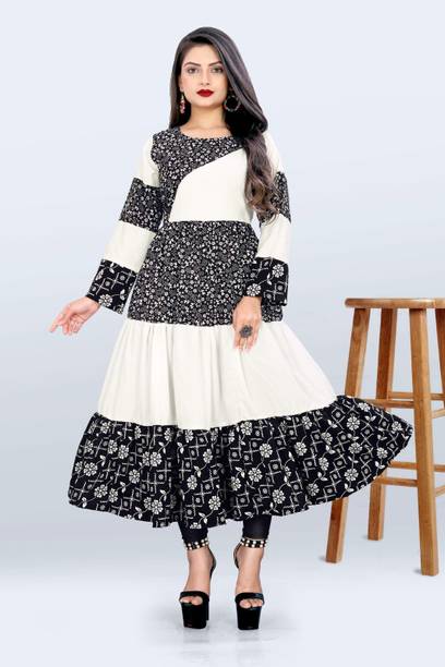 Women Gown Black, White Midi/Calf Length Dress
