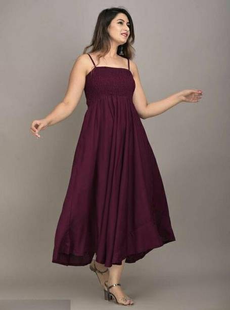 Women Pleated Maroon Maxi/Full Length Dress