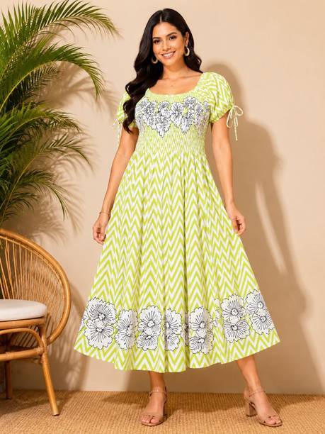 Women Fit and Flare Light Green Midi/Calf Length Dress