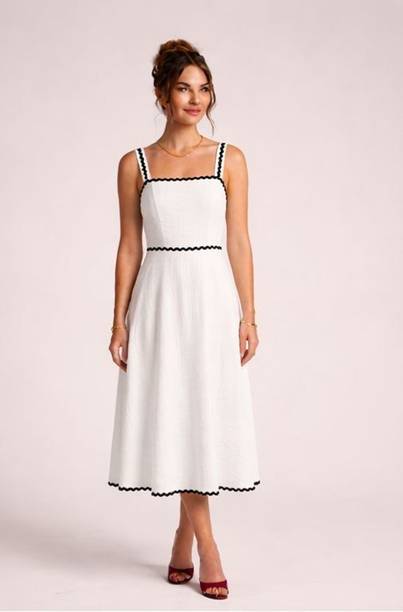 Women Fit and Flare White Below Knee Dress
