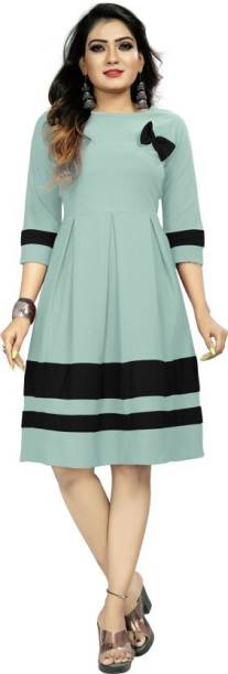 Women Fit and Flare Dark Green Dress Price in India