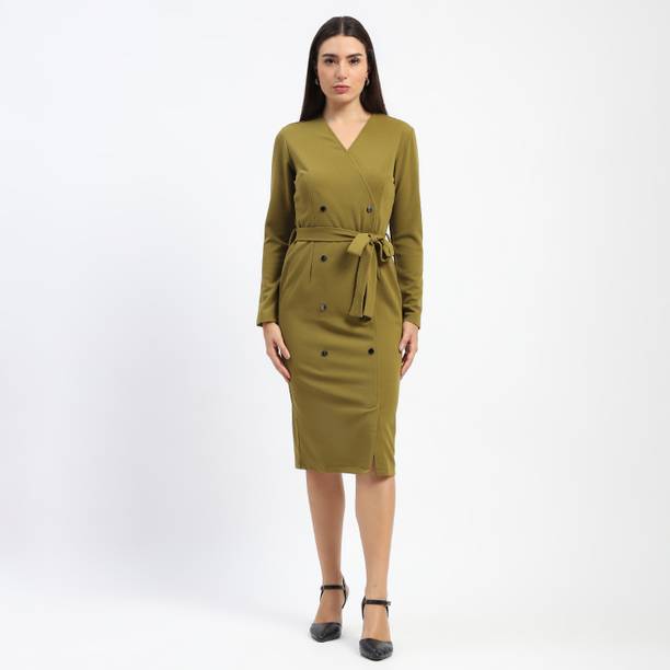 Women Bodycon Green Knee Length Dress