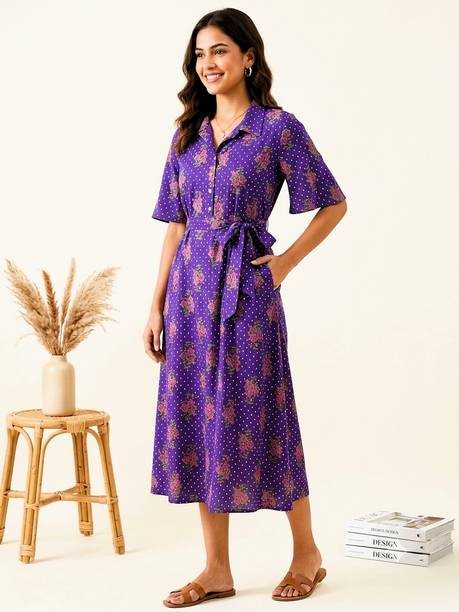 Women Shirt Purple Midi/Calf Length Dress
