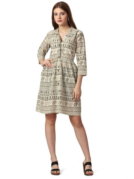 Women Skater Beige Dress