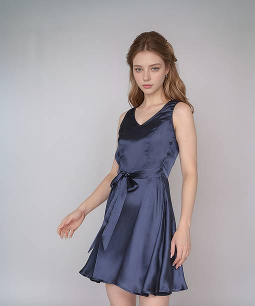 KNOTLOOM Women A-line Dark Blue Knee Length Dress