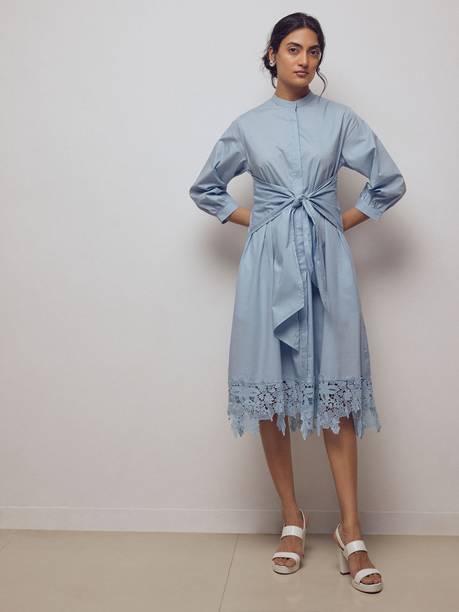 Women Fit and Flare Blue Knee Length Dress