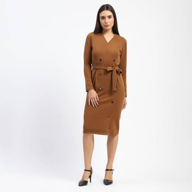 Women Bodycon Brown Knee Length Dress