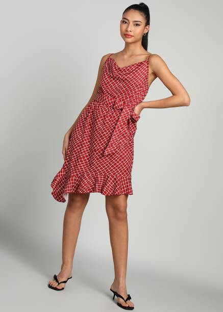Urbanic Women Asymmetric Red Knee Length Dress