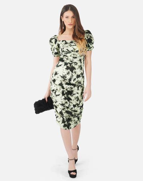 Women Sheath Black, Green Dress