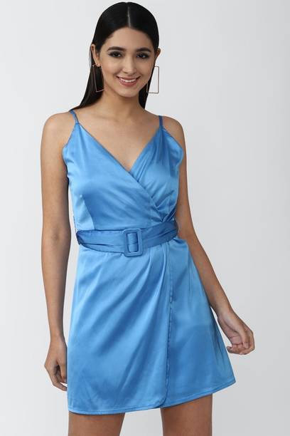 Women A-line Blue Mini/Short Dress
