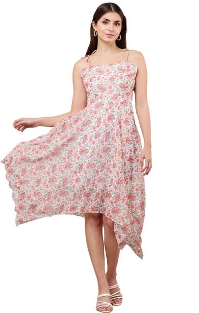 Women Fit and Flare White Midi/Calf Length Dress
