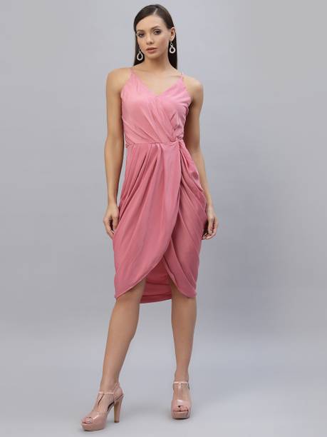 AAYU Women A-line Pink Knee Length Dress
