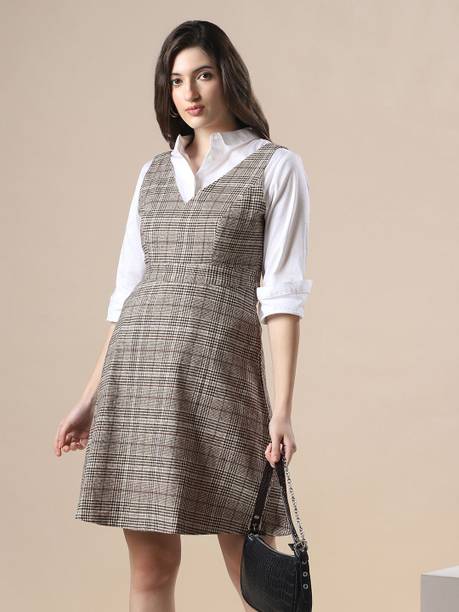 Women Fit and Flare Grey Mini/Short Dress