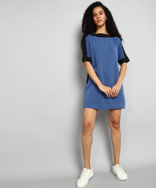 Women Shift Blue Above Knee/Mid Thigh Length Dress