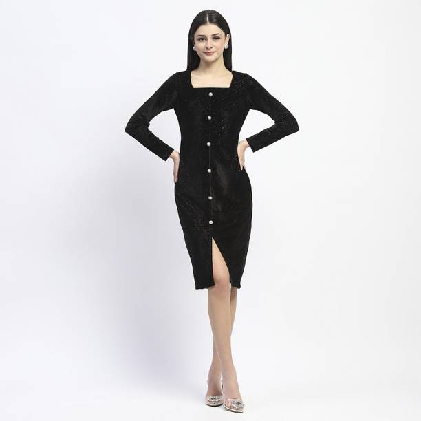 Women Bodycon Black Midi/Calf Length Dress