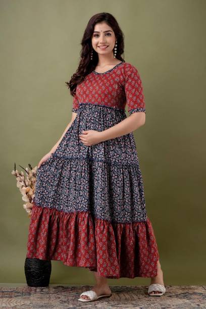 Women Maxi Maroon, Dark Blue, White Dress Price in India