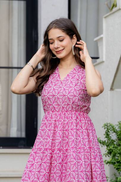 Women Tiered Pink Maxi/Full Length Dress