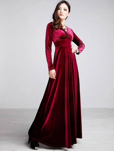 Women Fit and Flare Red Maxi/Full Length Dress