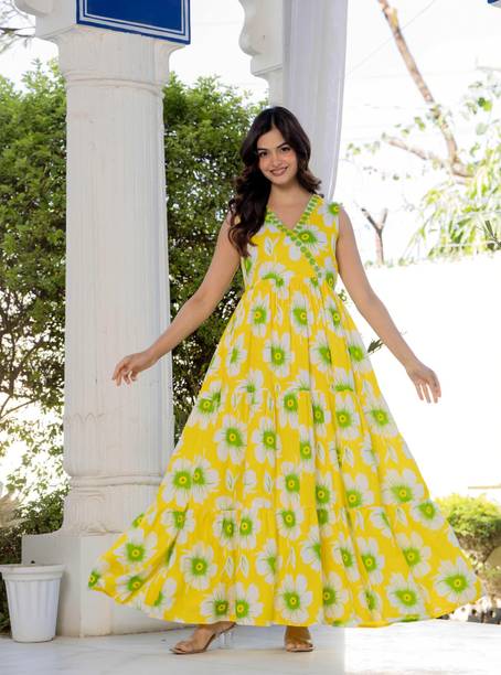 Women Maxi Yellow Full Length Dress