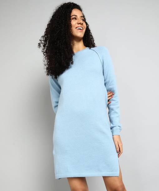 Women Shift Light Blue Above Knee/Mid Thigh Length Dress