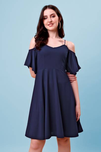 Women Fit and Flare Dark Blue Dress Price in India