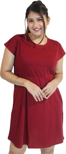 Women Fit and Flare Maroon Knee Length Dress