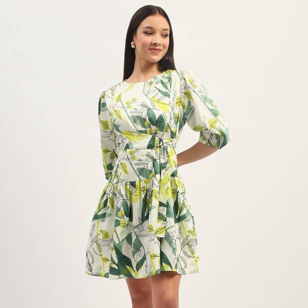 Women Fit and Flare Multicolor Mini/Short Dress