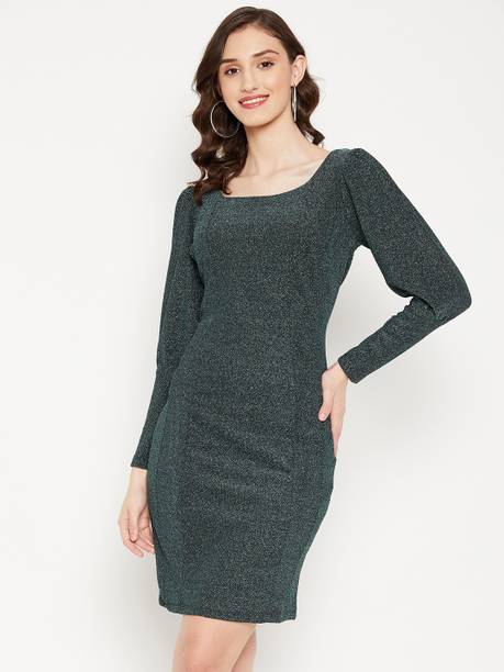 Women Bodycon Green Above Knee/Mid Thigh Length Dress