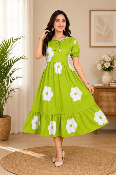 Women Fit and Flare Light Green Maxi/Full Length Dress