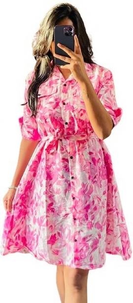Women Fit and Flare Pink Above Knee/Mid Thigh Length Dress