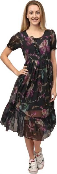 Women Gown Black Below Knee Dress