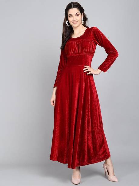 Women A-line Gold Maxi/Full Length Dress