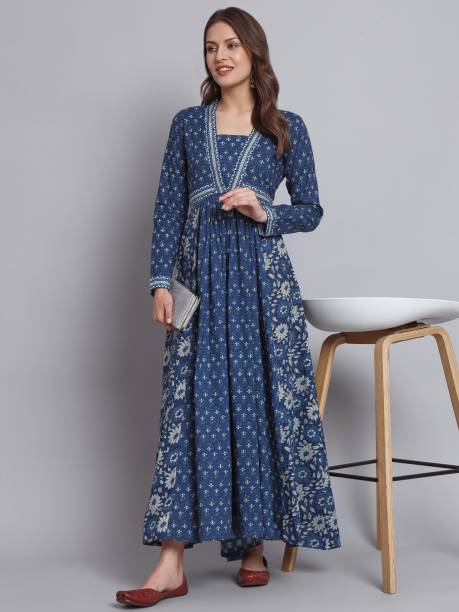 Women Pleated Blue, Dark Blue, Grey Dress Price in India