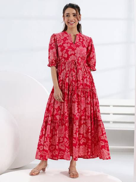 LIBAS Women Ethnic Dress Pink Midi/Calf Length Dress
