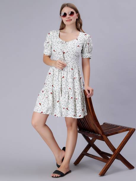 Women A-line White, Maroon Dress