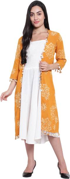 Women Two Piece Dress Yellow, White Dress