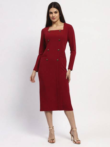Women Bodycon Red Midi/Calf Length Dress