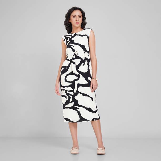 Women A-line White Below Knee Dress