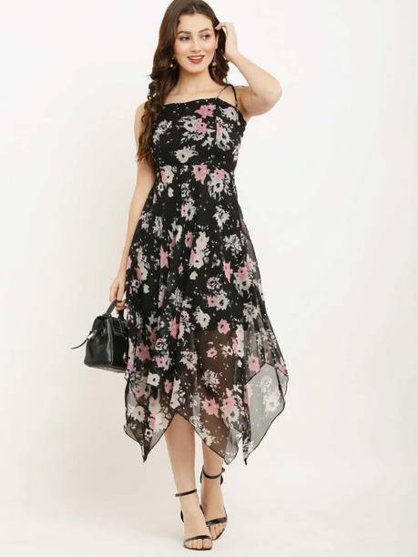 Women Asymmetric Black, Pink, Grey Midi/Calf Length Dress