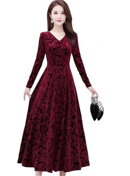 Women Fit and Flare Maroon, Pink Maxi/Full Length Dress
