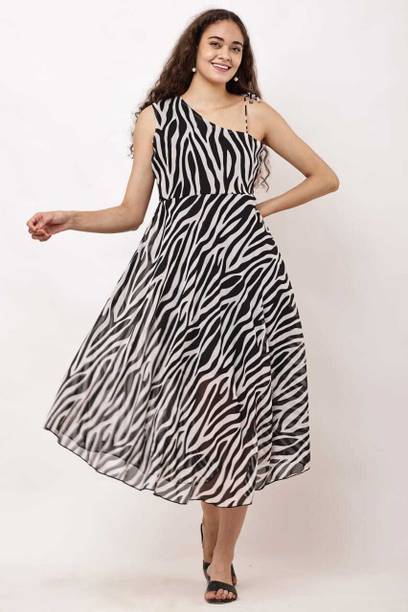 Women A-line White Knee Length Dress