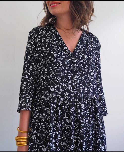Women Fit and Flare Black, White Above Knee/Mid Thigh Length Dress