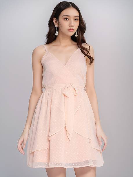 KNOTLOOM Women A-line Pink Above Knee/Mid Thigh Length Dress