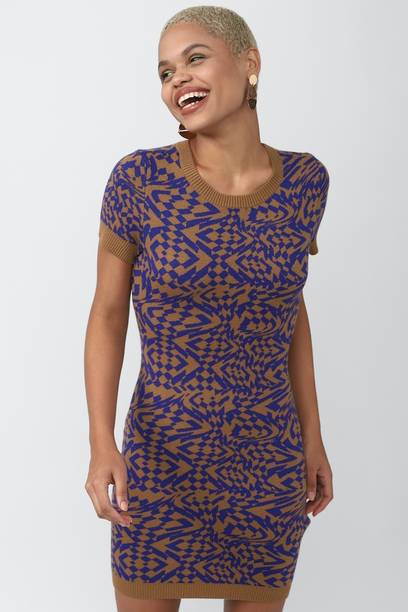 Women Bodycon Blue Mini/Short Dress