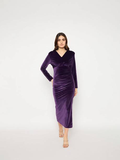 Women Bodycon Purple Midi/Calf Length Dress