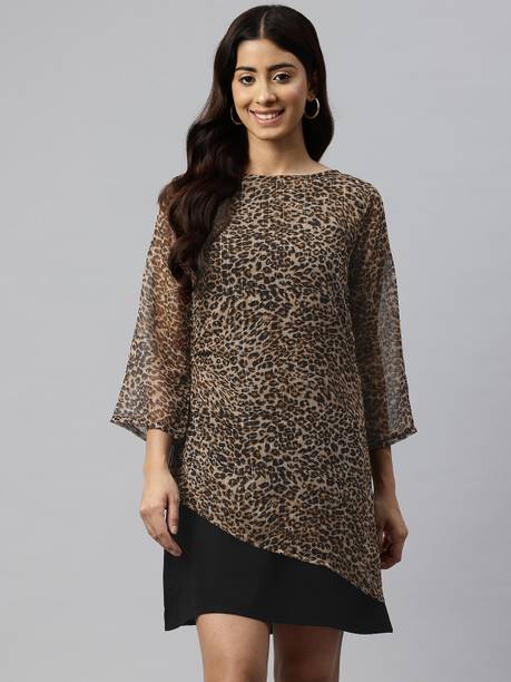 Women A-line Brown, Black Above Knee/Mid Thigh Length Dress